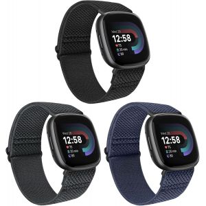 Huamanlou 3 Pack Elastic Nylon Straps Compatible With Fitbit Versa 4 Strap/Fitbit Versa 3 Strap/Fitbit Sense Strap/Sense 2 Strap, Soft Loop Adjustable Sport Replacement Wristbands For Women Men - Neuf