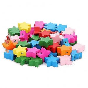 100 perles en bois multicolores, jouets &eacute;ducatifs pour enfants &iquest; Kit de bijoux faits main en forme d'&eacute;toile &agrave; cinq branches - Neuf