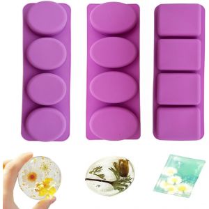 Lot De 3 Moules &Agrave; Savon En Silicone Moule &Agrave; Savon Fait Main Rond Ovale Rectangulaire 4 Cavities - Neuf