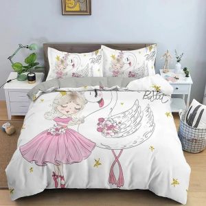 Housse De Couette Princesse Ballet, Parure De Lit Imprimee Mignonne Rose, Motif Danseuse De Ballet, Cadeau Pour Enfants - Neuf