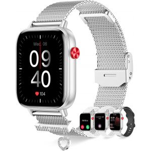 Montre Connect&eacute;e Femme Avec Appel Bluetooth 4 Bracelets 1.83"" Smartwatch Cardiofrequencemetre Podom&egrave;tre Cycle Menstruel Suivi Sommeil Notification Montre Sport Pour Android Ios, Argent - Neuf