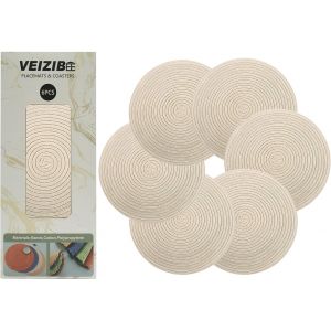 Tianyi-Lot De 6 Set De Table Rond Lavable Tapis De Repas Table Tressé En Coton Résistantes À La Chaleur Antidérapantstyle Européenmatériau Naturel Tissu Tissé À La Mainpour La Fête Mariage (Blanc) - Neuf