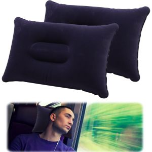 Lot De 2 Petits Oreillers Gonflables Pour Camping, Voyage, Surface Floqu&eacute;e Douce, Portable, R&eacute;sistant &Agrave; L'eau, Ultra L&eacute;ger, Pour Plage, Bronzage, P&ecirc;che, Voiture, Avion, Bureau - Neuf