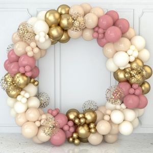 CAUC-Kit Arche Ballon Rose et Beige, 157 Pi&egrave;ces Guirlande Ballons Anniversaire avec Ballons Rose, Dor&eacute;, Beige et Blanc, Arche a Ballon Pour Mariage Boheme, Decoration Anniversaire Baby Shower Bapteme - Neuf