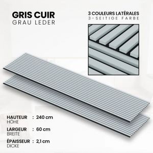 Panneau Acoustique 21mm - Gris Cuir - Feutrine Noire - 240x60cm - Lot de 2 - Neuf