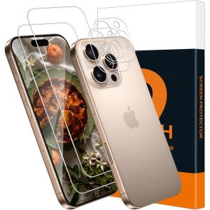 Kal-Lot De 2 + 2 Films De Protection D'écran En Verre Blindé Pour Iphone 16 Pro 5g, Protection De L'appareil Photo, Verre De Protection Tactile Sensible, Sans Bulles, Couverture 2,5d, Dureté - Neuf