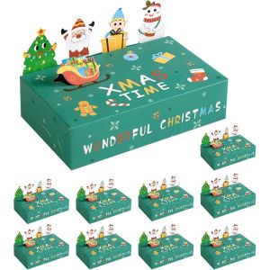 10 Pièces Boite Cadeau Noel, Pliable Boite a Biscuit Noel, Vert Boite Gateau Noel, Vide Boite Biscuit Noel, Boite Noel pour Emballage Cadeau, Bonbons, Chocolats, Biscuits (15x9x4CM) - Neuf