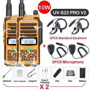 walkie-talkie UV S22 PRO V2 10W IP68,double bande 136-174/400-520MHz,50KM,Radio longue portée améliorée de UV5R UV9R S22,2 paquets - Type -V2-10W-Orange 5-Usb plug - Neuf