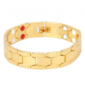 Bracelet de therapie magnetique hexagonal, design elegant et large, ameliore le sommeil, en acier titane, bijoux dores - Neuf