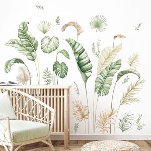 Stickers Muraux Plantes Tropicales-Autocollant Mural Jungle avec Palmier & Feuillage Exotique-Déco Murale Moderne Amovible sans Trace pour Chambre Enfant/Salon/Bureau - Neuf