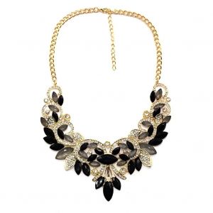 Femmes R&eacute;tro Galvanis&eacute; Alliage Strass Fleur Pendentif Collier Cha&icirc;ne Bijoux Cadeau (Noir) - Neuf