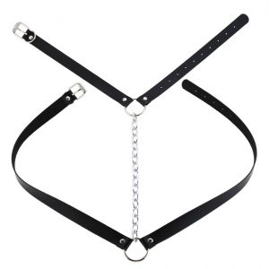 Collier Rond En Pu De Style Punk, 16 Couleurs, Ceinture A Chaine En Metal Pour Performance Sur Scene (Noir) - Neuf