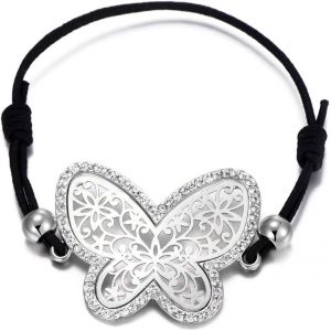 Kalsw-Femmes Charm Bracelet Noeud Chanceux Creux Papillon Bracelet Stretch Cire Cordon Manchette Bracelet Avec Cristal - Neuf