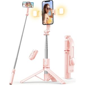 Kalcx-Perche À Selfie Avec Lumières,Trépied Pour Téléphone Portable Avec Télécommande Compatible Avec Iphone 15/14/13/12/11 Pro/Max/Plus,Samsung,Huawei(Rose) - Neuf