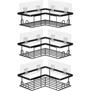 MEVRONISSHOP-tag&egrave;re de Douche sans Percage, Etagere Salle Angle de Bain, Rangement Douche pour Nettoyant pour Corps de Shampoing (3 Pi&egrave;ces Etag&egrave;re Salle Angle- Noir) - Neuf
