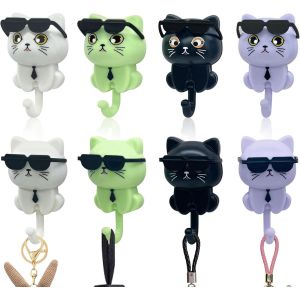 Lot De 4 Crochets Autocollants Pour Vêtements,Clés,Clés,Lunettes De Soleil,Chats,Crochets Muraux Mignons Pour Vêtements,Clés,Bijoux,Serviettes - Neuf