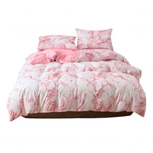 Hjlian Parure De Lit 3 Pieces En Polyester A Motif Marbre, Housse De Couette Et Taie D'oreiller, Taille Us (Plein) (Rose) - Neuf