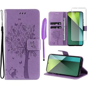 Xiaomi Redmi Note 13 Pro 5g/Poco X6 5g Case [1 X Tempered Glass] Flip Case Cover Pu Leather Wallet Silicone [Magnetic Closure] [Card Slots][Stand Feature] - Purple - Neuf