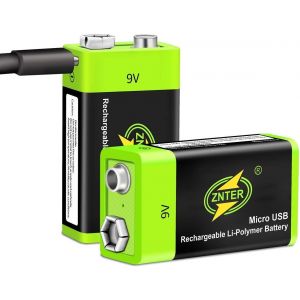 9V Batterie 600mAh, 2Pack-9V Lithium Pile USB Rechargeable, Jusqu'&agrave; 3000 Cycles Avec Port de Charge Micro USB, Convient aux D&eacute;tecteurs de Fum&eacute;e, Chauffe-Eau, Cuisini&egrave;re &agrave; gaz, Lampes de Poche,Guitare - Neuf