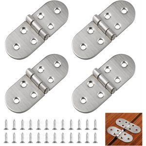 Lot de 4 charni&egrave;res rondes pliables &agrave; 180 &deg; en acier inoxydable pour table pliante, armoire, armoire en bois, meubles, machines &agrave; coudre (argent&eacute;) - Neuf
