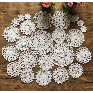 Ulteronixshop-Lot De 24 Napperons Au Crochet &Agrave; La Main Napperons En Dentelle Au Crochet En Coton Napperon De Table 5 &Agrave; 18 Cm Rond Blanc Vintage Mariage Tea Party (Blanc) - Neuf