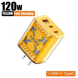 Chargeur Ultra-Rapide 120w,Haute Qualit&eacute;,Charge Rapide Pour Oneplus Realme Type C,Station De Charge Pour Iphone -Us Plug Yellow - Neuf