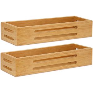 CAUC-Rangement Epices Bambou Sans Per&ccedil;age, Lot de 2 Etagere a Epices Murale pour Portes d'armoires de Cuisine de R&eacute;frig&eacute;rateur, Auto-adh&eacute;sifs ou Percer - Neuf