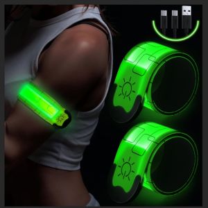 2pcs Brassard Lumineux Led Rechargeable Via Usb,Brassard Reflechissant Led Running,Bande Clignotant Ajustable Bracelet Lumineux Led De S&eacute;curit&eacute; Pour Jogging,Camping Etc.[B986] - Neuf