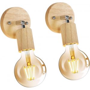 Ersan-Lot De 2 Appliques Murales Interieur Industrielle Vintage, Lampe Murale Bois Ajustable, R&eacute;tro E27 Luminaire Interieur Pour Chambre Salon Couloir Escalier - Neuf