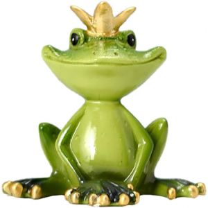 MEVRONISSHOP-Grenouilles Vertes Roi Assis Grenouille Figurine Grenouille R&eacute;sine Artisanat Statue Jardin D&eacute;cor pour Bureau &Agrave; Domicile &Eacute;tag&egrave;res De Bureau Table Artisanat D&eacute;coration - Neuf