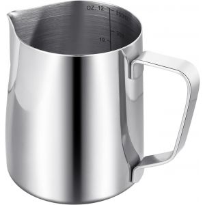 KAL-Pichet Mousseur À Lait Pour Machine À Café,Pichet À Lait En Acier Inox 304 De 350 Ml/12 Oz,Accessoires De Barista En Métal Pour Cappuccino Latte Et Expresso,Passe Au Lave-Vaisselle - Neuf