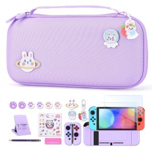 Eryi-Étui Ns Switch - Accessoires Pour Ns Switch 18 En 1 Avec Etui De Transport Switch, Etui De Jeu Switch, Protection D'ecran Switch, Support Switch, Poignées De Pouce Switch(Violet) - Neuf