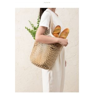Sac De Courses En Filet De Coton (1 Poignée Courte), Réutilisable, En Maille, Pour Courses, Courses, Jouets De Plage, Fruits Et Légumes, Sans Plastique - Neuf