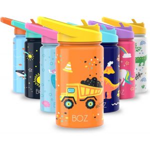 Gourde Isotherme Enfant Avec Paille 414ml, Bouteille D'eau Anti-Fuite Pour Boisson Chaude Ou Froide | Gourde Inox &Agrave; Double Paroi Isolante Et Motif Anti-Rayures Avec Poign&eacute;e, Sans Bpa (Safari) - Neuf