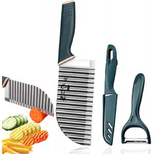 3 Pi&egrave;ces Couteau Frite Ondul&eacute; En Acier Inoxydable Coupe-Patates Ondul&eacute;s Coupe-Vagues En Acier Inoxydable Decoupe Frite En Tranches Pour L&eacute;gumes,Fruits,Salade - Neuf