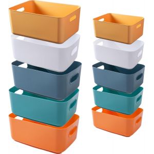 CHENG-10 Panier Rangement Plastique,Boite de Rangement Salle de Bain,Diverses Couleurs Boite Rangement Cuisine Plastique,avec Poignée pour Cuisine,Bains,la Chambre à Coucher - Neuf