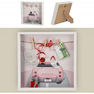 CMWX-Cadre photo à faire soi-même - Cadeau d'argent de mariage - Cadre à motif - 28 x 28 x 4,5 cm - Pince à linge - Cadre cadeau (1 x cadre photo à faire soi-même pour mariage) - Neuf