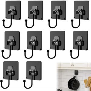 Crochet Mural Adhesif, 10 Pi&egrave;ces Crochet Autocollant Accroche Rideau Adhesif, &Eacute;tanche et Sans Trace, Crochets Extra Forts Noirs &Eacute;tanches Et Invisibles (Maximum 30 kg) Pour Chambre Salle - Neuf