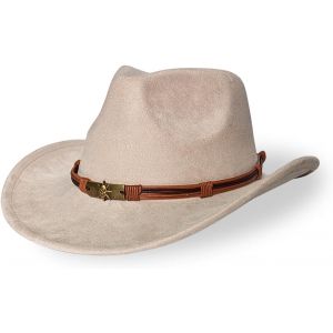 Cauc-Chapeau De Cowboy Unisexe &Agrave; Large Bord Panama En Daim Style Ethnique Avec D&eacute;coration En Corde Pour Homme Et Femme - Neuf