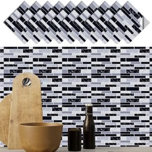 Lot de 10 stickers muraux effet marbre - Noir, 10 x 10 cm, PVC, r&eacute;sistant &agrave; l'eau, facile &agrave; appliquer - Neuf