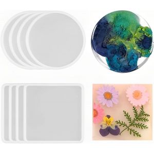 Moule Silicone Resine Epoxy Dessous: 8pcs Carr&eacute; Resine Epoxy Moule Silicone+Rond Moule Silicone Resine, Cadeaux Diy - Neuf