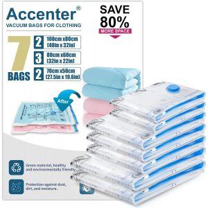KALANKA-Sac Sous Vide Vêtement Aspirateur Lot de 7 Housse Rangement Sous Vide Gain d'Espace Vacuum Storage Bags Protection des Vêtements Rangement Sous Vide Idéal pour Voyager et Ranger à la Maison - Neuf