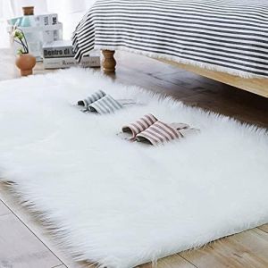 De la fausse peau de Mouton Tapis Fausse Fourrure Tapis, se Sentent à l'Aise Comme de Vrais Laine, de Luxe fait Main Laine Coussin de Canapé (Blanc, Carré 60 x 90 cm) - Neuf