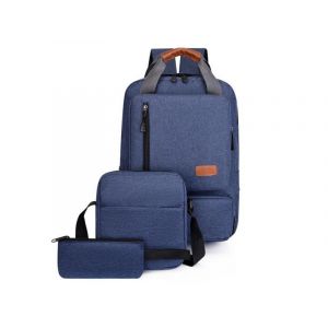Ensemble sac &agrave; dos 3 pi&egrave;ces pour homme : sac pour ordinateur portable, sac &agrave; bandouli&egrave;re et porte-monnaie &iquest; Bleu - Neuf