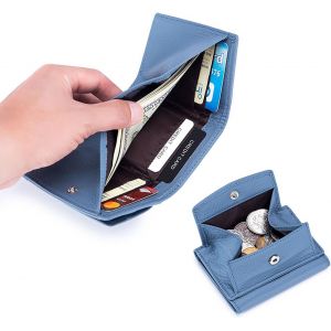 CAUC-Portefeuille Femme Cuir v&eacute;ritable Blocage RFID Porte Monnaie Femme avec Poche &agrave; Monnaie Mini Portefeuille avec Fente pour Carte, Noir - Neuf