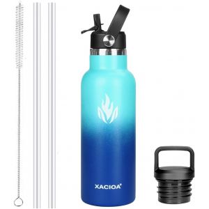 Bouteille D'eau En Acier Inoxydable Avec Paille -Pour Boissons Chaudes/Froides 500/750/1000/Ml -Bouteille D'eau Isotherme Sous Vide -Avec 2 Couvercles De Rechange Et Une Brosse À Paille - Neuf
