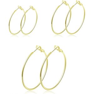 Kal-Cr&eacute;oles Grands Anneaux Pour Femme Fille Boucles D'oreilles En Argent Sterling 925 Plaqu&eacute; Or/Rose Ensemble Creole Huggies Pendentif Hypoallerg&eacute;nique Hoop Earrings Set, Diam&egrave;tre 30, 40, 50 Mm - Neuf