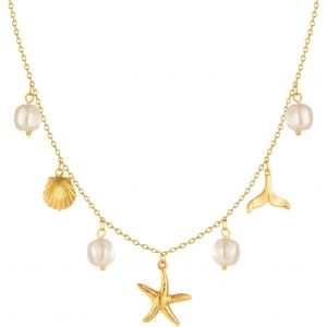 Kal-Collier De Charme En Or Pour Femme, Délicat Pendentif Etoile De Mer En Perle, Collier Joli Coquillage En Or 14k, Collier Ras De Cou À Breloques Boho, Bijoux D'été Plage Surfeur - Neuf