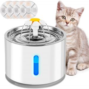 Fontaine À Boire Pour Chat 2.4l, Fontaine Pour Animaux De Compagnie Super Silencieuse Avec Lumières Led, Filtration Multiple, Trois Modes De Débit D'eau, Empêcher La Combustion À Sec Pendant 72 Heure - Neuf
