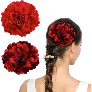 Kalvd-Lot De 2 Épingles À Cheveux En Forme De Pivoine Rouge,Fleur Artificielle,Style Flamenco,Pour Coiffure De Mariée,Pour Femme - Neuf